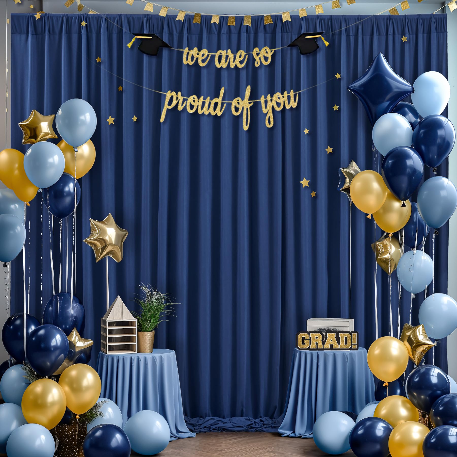 8 x 10ft Navy Blue Backdrop Curtains for Graduations, Dark Blue Photo Background Curtains No-Wrinkle Polyester Curtains for Parties Decorations