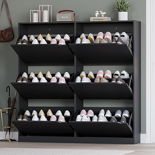 Miniatura 112 de Armario de almacenamiento de zapatos con 3 cajones abatibles, armario estrecho para zapatos, organizador independiente de almacenamiento para Negro