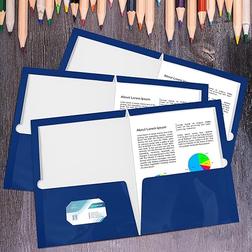 Miniatura 10 de Yeaqee Paquete de 125 carpetas blancas con 2 bolsillos, carpetas de papel blanco laminado brillante, carpeta de presentación blanca, carpeta de