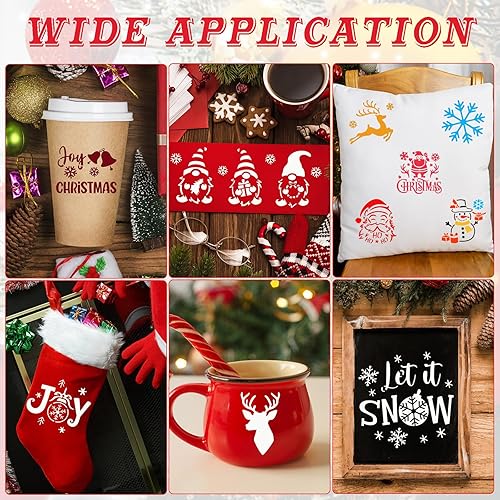 Miniatura 3 de 80 plantillas navideñas de 4 x 4 pulgadas para pintar sobre madera, plantillas reutilizables de adorno de Feliz Navidad, copos de nieve, plantillas