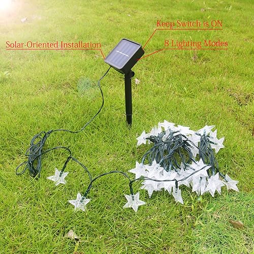 Miniatura 2 de Xingpold Guirnalda de luces solares de estrellas para exteriores, 50 LED de 23 pies para exteriores, luces solares impermeables para jardín, patio,