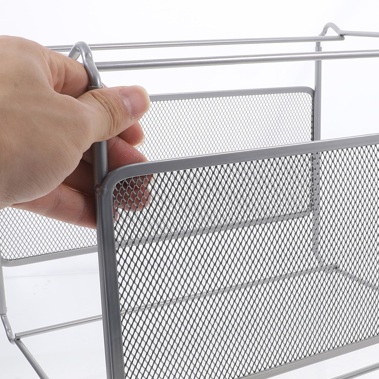 LALAFINA Metall Aktenorganizer Silber Drahtgitter 32,5 X 28,5 X 24,5cm für Schreibtisch mit Vielseitiger Dokumentenaufbewahrung und Ordnung im Büro