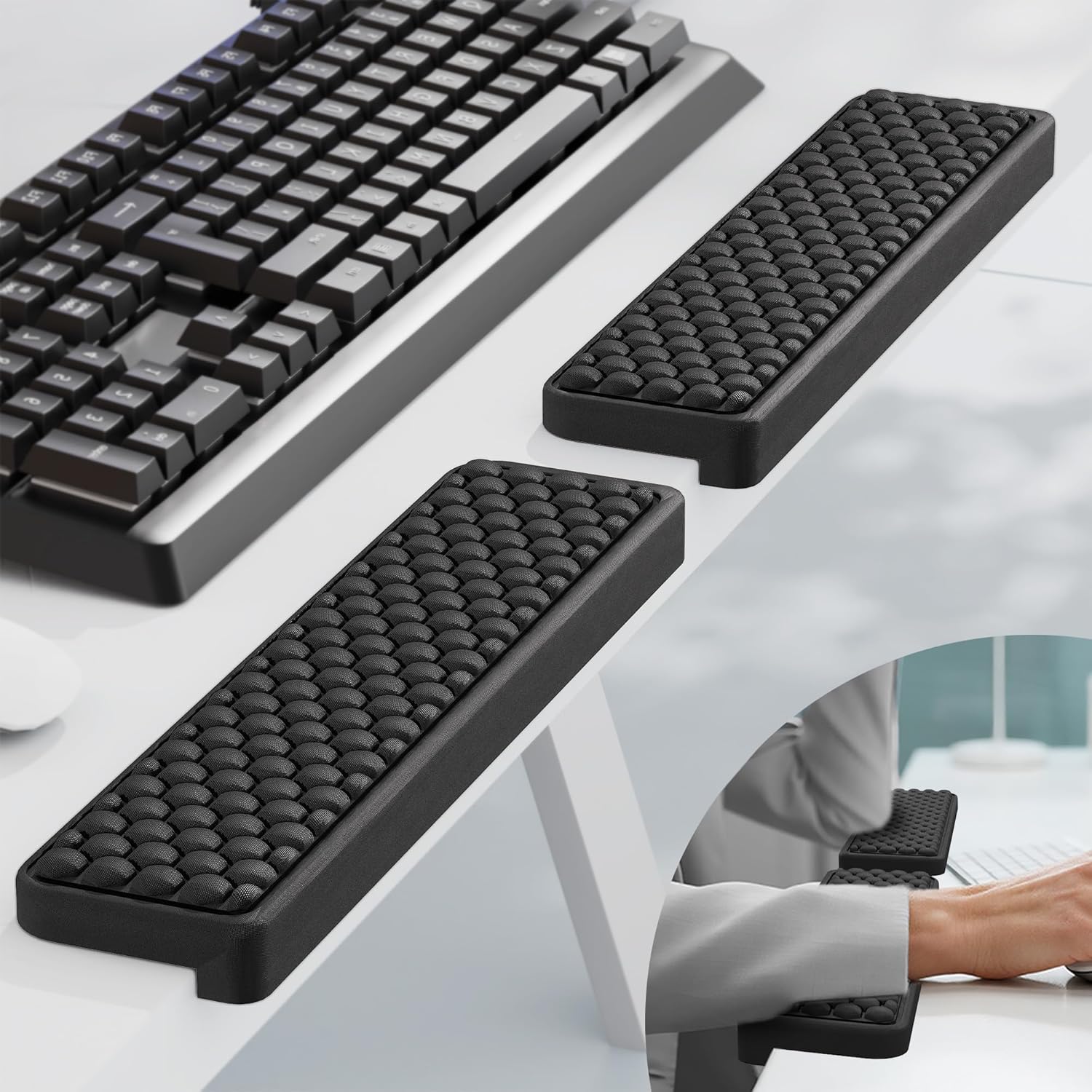 MEKASS L-Shaped Desk Elbow Pad for Desk, Memory Foam Elbow Support Padding with Non-Slip, 2-Piece Ergonomic Desk Edge Cushion, Wrist Comfort Support for Office Home (Honeycomb Texture)