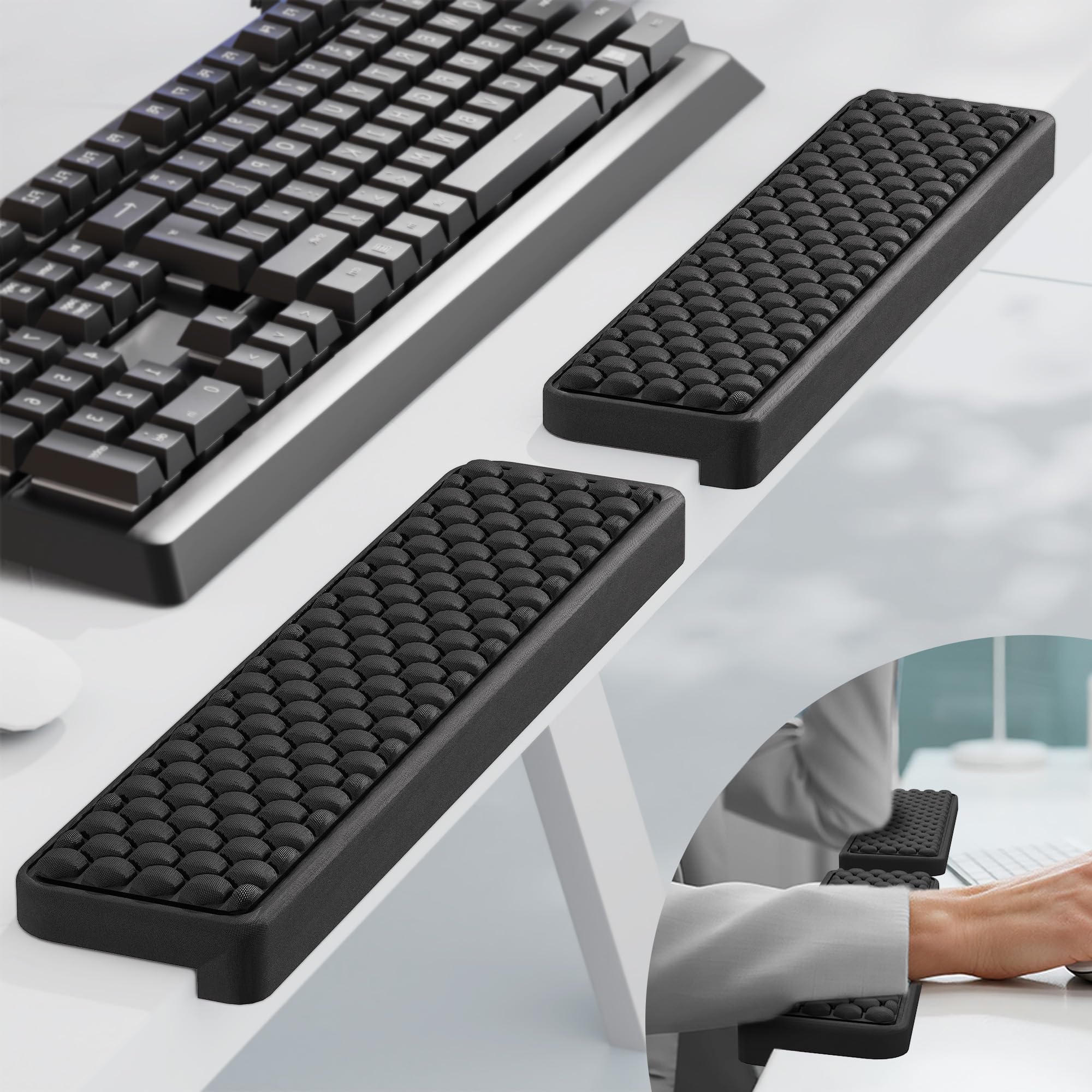 MEKASS L-Shaped Desk Elbow Pad for Desk, Memory Foam Elbow Support Padding with Non-Slip, Ergonomic Desk Edge Cushion, Wrist Comfort Support for Office Home 2 Pcs (Hexagon Black)