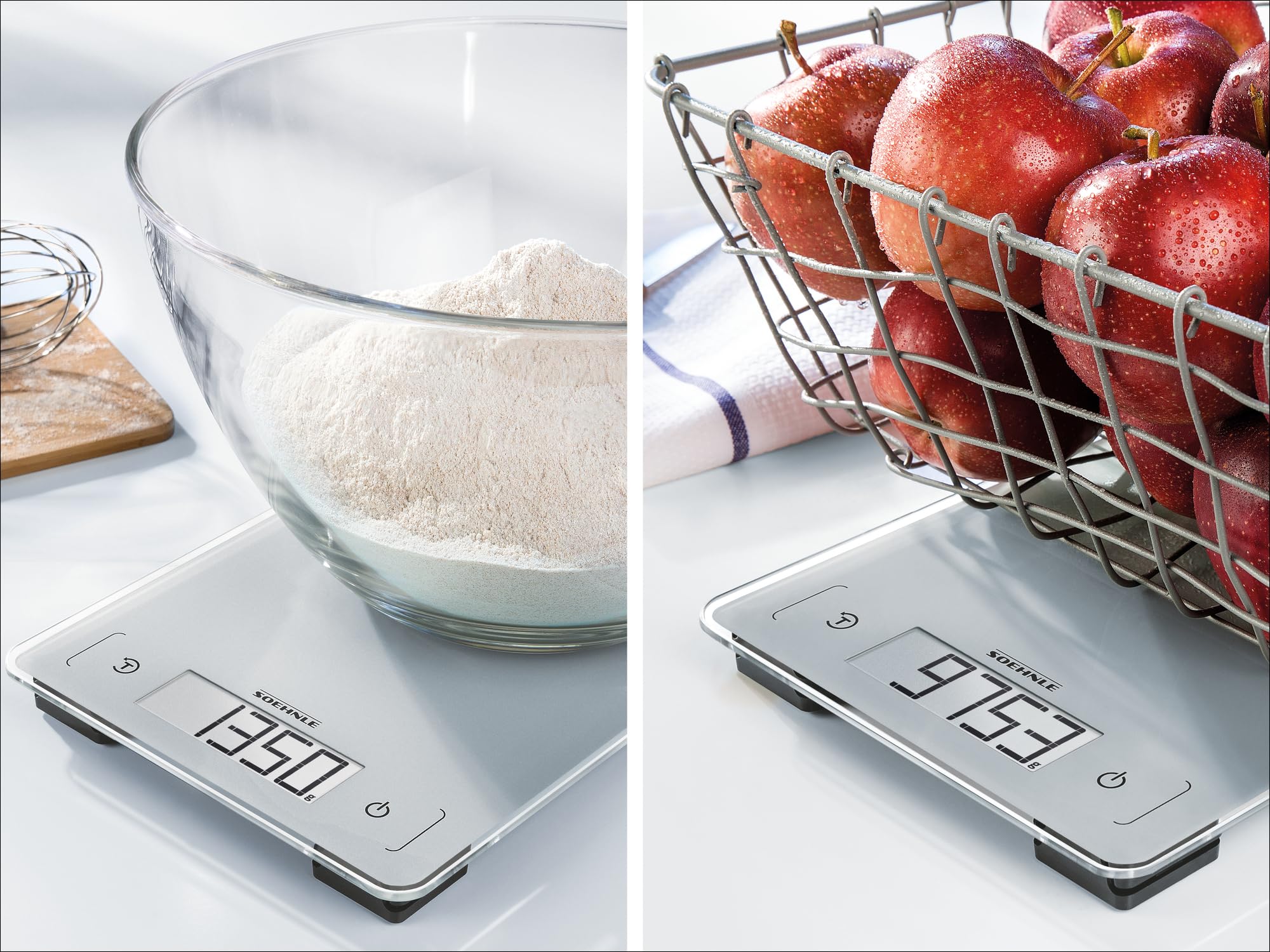 Soehnle Báscula de cocina Page Aqua Proof, báscula digital que pesa entre 1 g y 10 kg, peso de cocina apta para lavavajillas y con pantalla LCD XXL con dígitos de 23 mm de altura, gris | Microfibra micro duo para suciedad incrustada, giro 360°, apta para