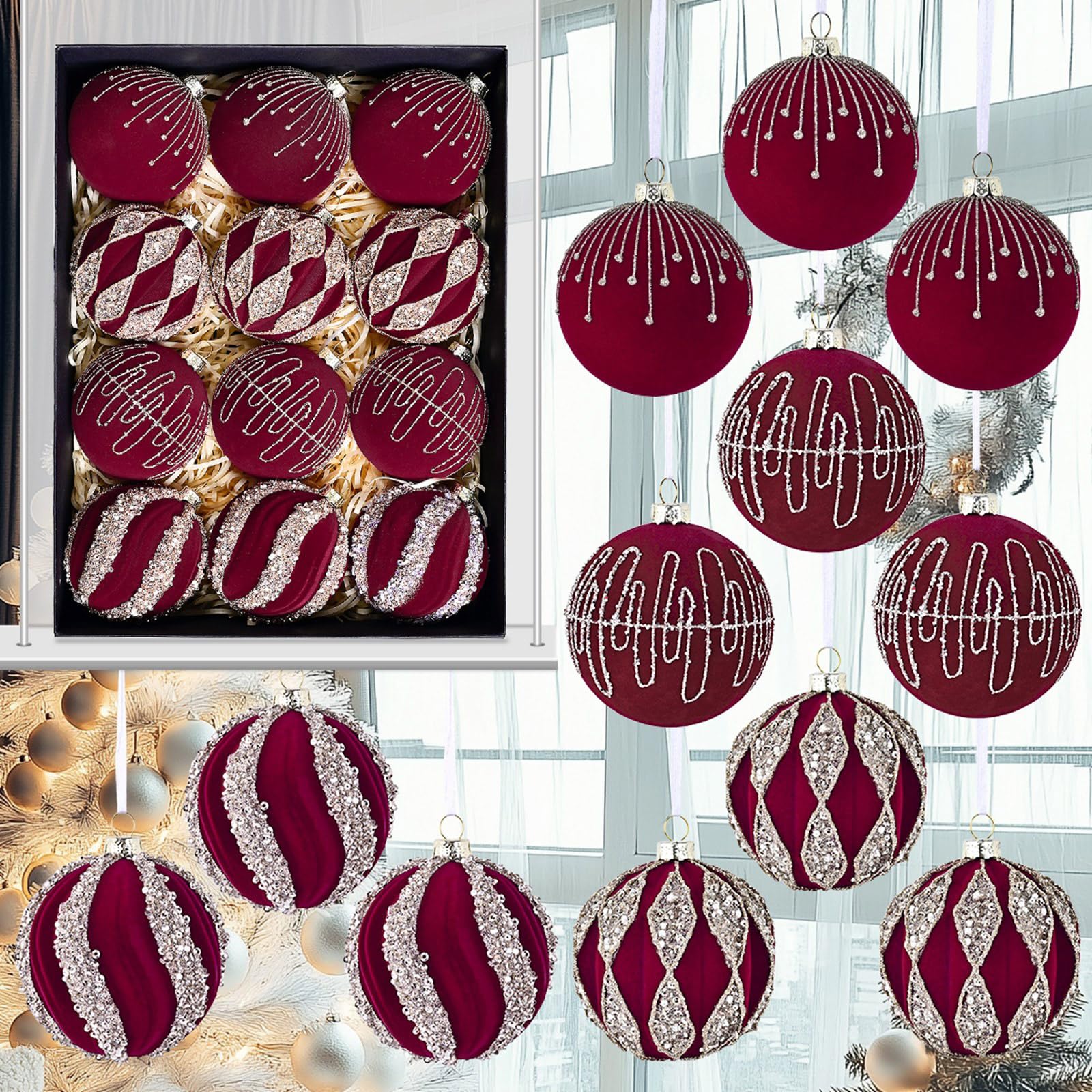 Générique Ornements de noël Scintillants, 12 pièces, décorations suspendues pour Arbre de Vacances intérieur et extérieur, décorations d ' Arbre de noël de fête