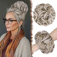 Vista 9 de FESHFEN - Extensiones de pelo rizado y desordenado para peinado, bandas elásticas con piezas de pelo sintético estilo moño, extensiones de cabello