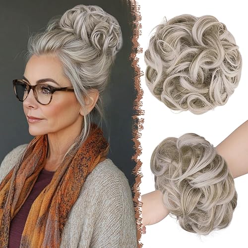 Miniatura 9 de FESHFEN - Extensiones de pelo rizado y desordenado para peinado, bandas elásticas con piezas de pelo sintético estilo moño, extensiones de cabello