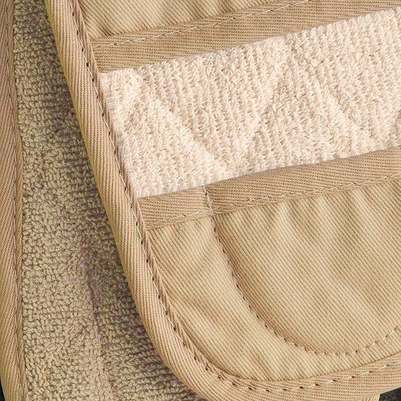 RITZ Premium Pot Holders & Heating Pads (4-Pack), 8.5 x 5.5, Heat Resistant, 100% Cotton Terry-Looped Pocket, Kitchen and Barbeque, Biscotti