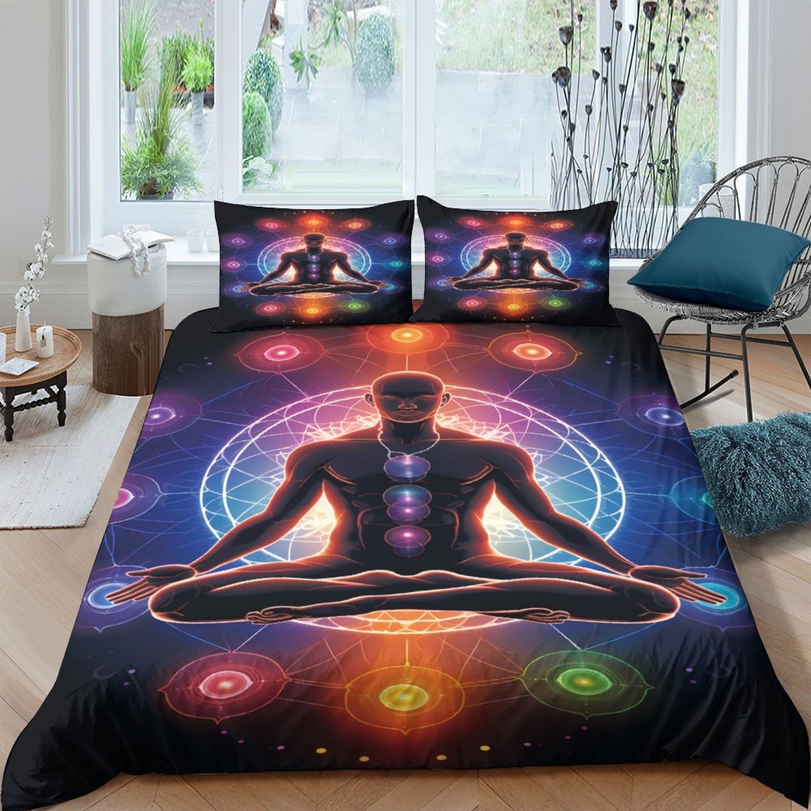 Ctjqhvkz Style-4 3D Printed Chakra Energy Fitted Sheet Microfiber Mandala Meditation Mattress Cover For Bedroom Dorm Decor, Washable Anti-Slip Single（135X200cm）