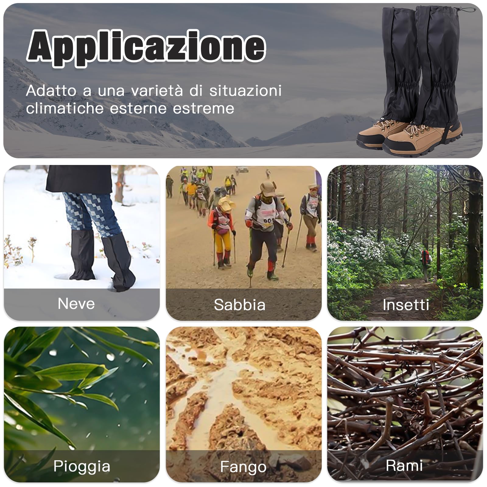 1 Paia Nero Ghette Impermeabili Trekking Uomo Donna, Ghette da Neve Regolabile Ghette da Esterno Ghette Trekking Ghette per Escursioni Sci Arrampicata, con Borsa per La Conservazione