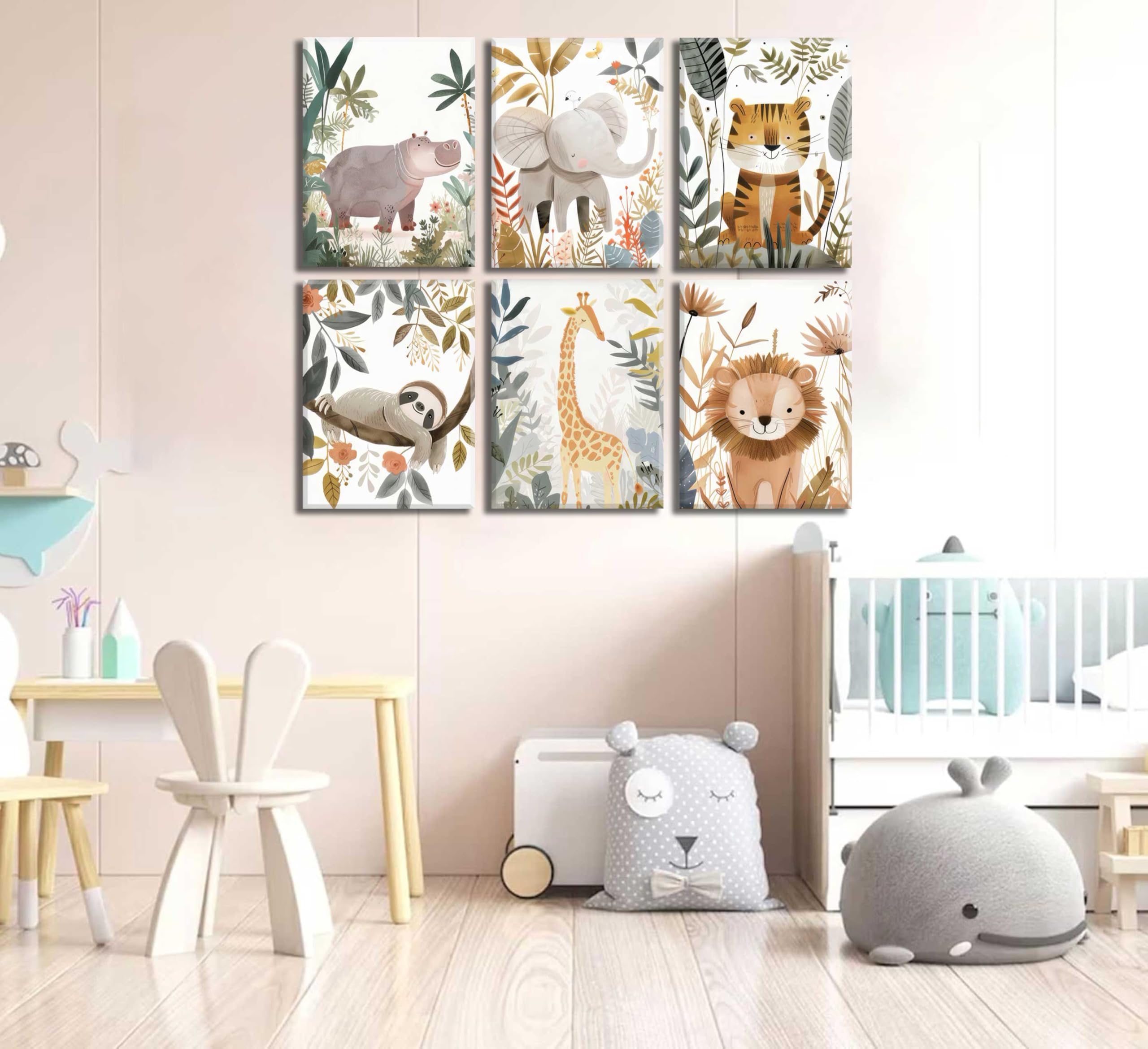 4-Piece Nursery Wall Art Set - Cute Animal Canvas Prints (Lion, Hippo, Donkey, Giraffe) For Baby Room - View #7