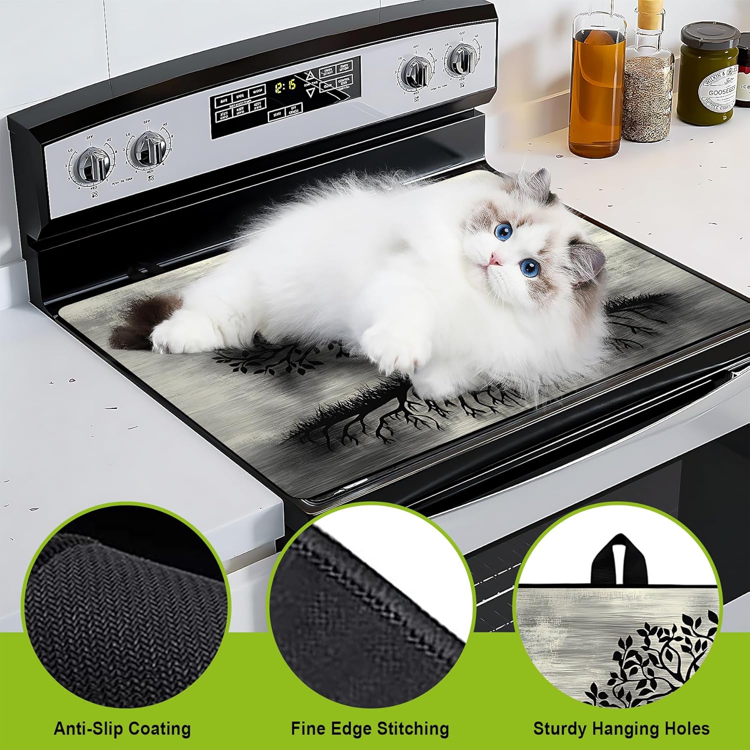 Stove Top Cover for Electric Stove 28"x20", Cooktop Glass Stove Top Covers Washable Decorative Stove Protector Mat for Home Kitchen Cooktops
