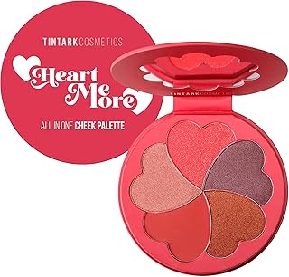 TINTARK Heart Me More Blush Palette, Bronzer Blush and Highlighter Palette, Cheek Blush Makeup, Talc Free, Bright Pink Blush Powder, Rose Purple Blusher Pallet, Peach Orange Glossier