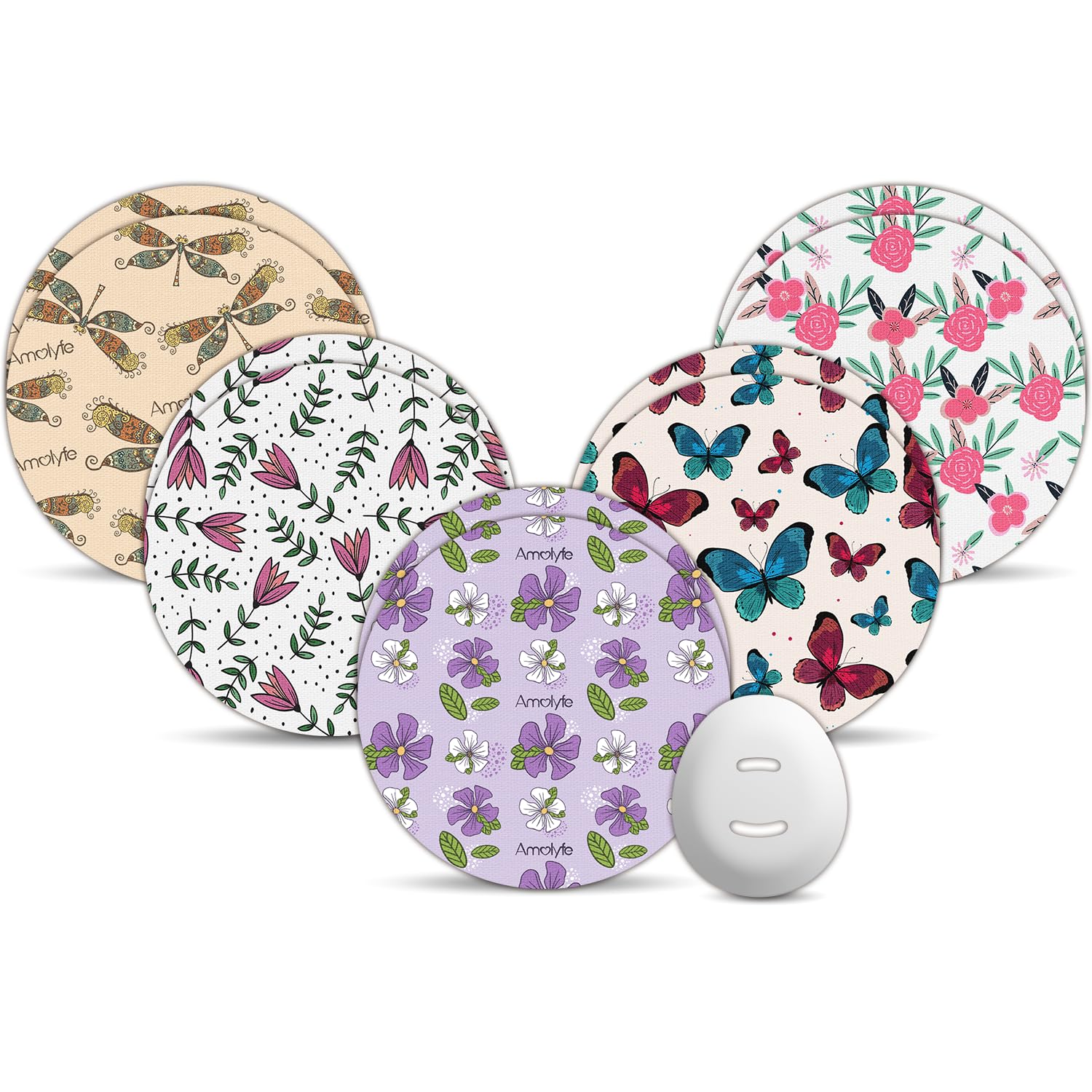 Amolyfe - Dexcom G7 Adhesive Patches (10-Pack) - Bump-Proof with Hard Cap, Waterproof, Breathable, Medical Adhesive, 10-Day CGM Protection (Flower)