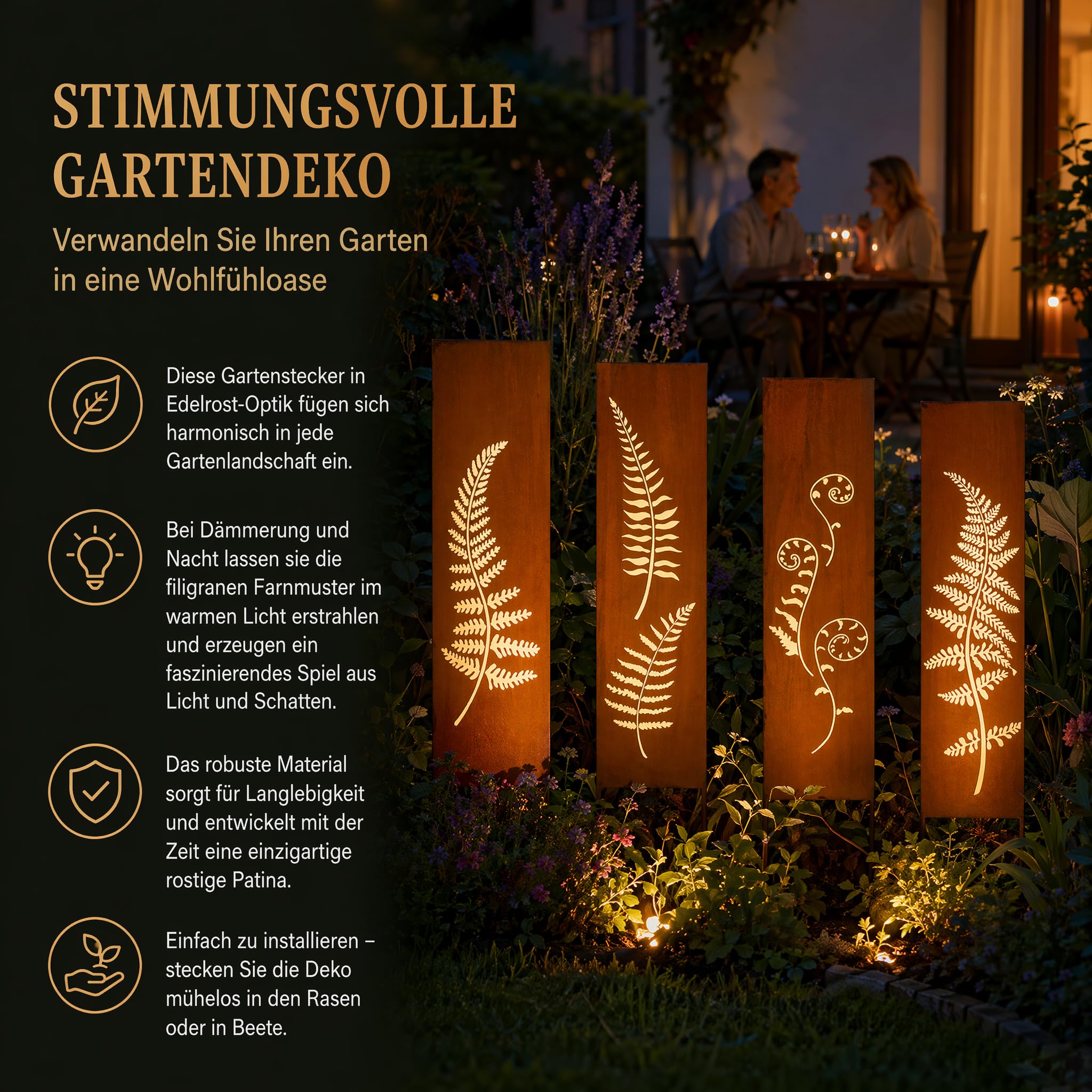 Frangivista in metallo, 4 x 11 cm x 44 cm, effetto ruggine per giardino, protezione da sguardi indiscreti, per giardino, in acciaio corten, protezione da sguardi indiscreti