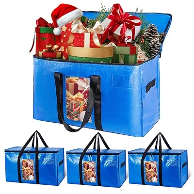 TAILI Extra Large Moving Bags, 4 Pack Blue Heavy Duty Totes For Storage with Visible Window, Wrap Around Handles, Storage Bags for Space Saving, Alternative to Moving Boxes