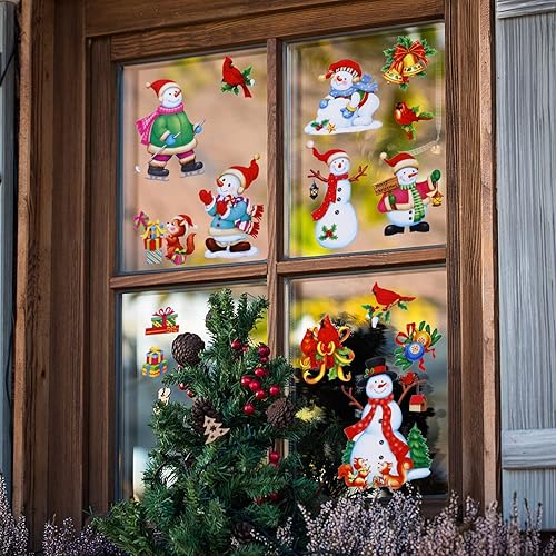 Miniatura 3 de Adhesivos de ventana de Navidad, adornos de copo de nieve con purpurina, calcomanías de purpurina extraíbles de doble cara para suministros de