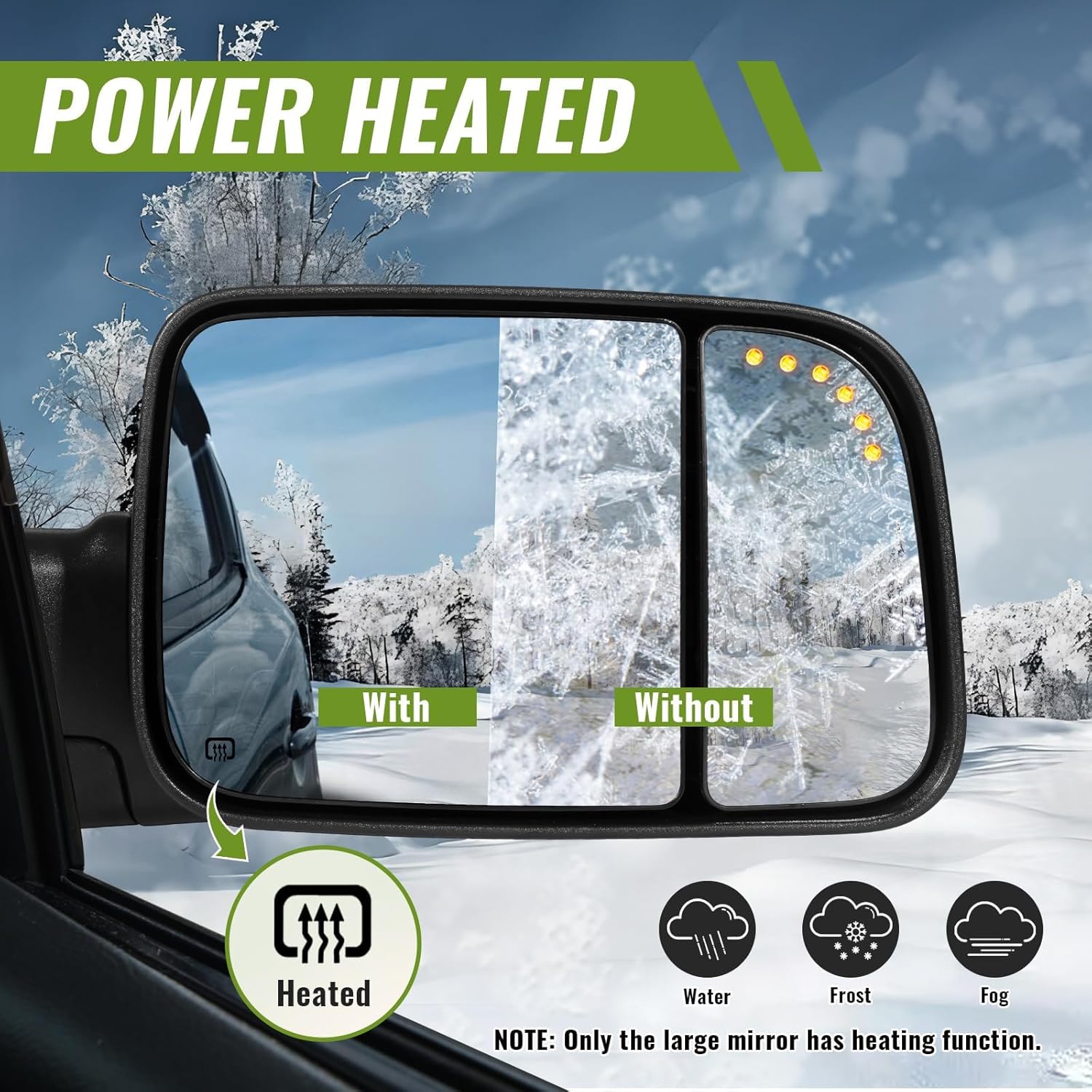 Side Mirrors Power Folding for 2009-2018 Ram 1500, 2010-2018 Ram 2500 3500, 2019-2024 1500 Classic Tow Mirrors with Turn Signal and Puddle Light-Pair