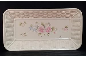 Pfaltzgraff Tea Rose Rectangle Bread Serving Tray - Basket Weave Design