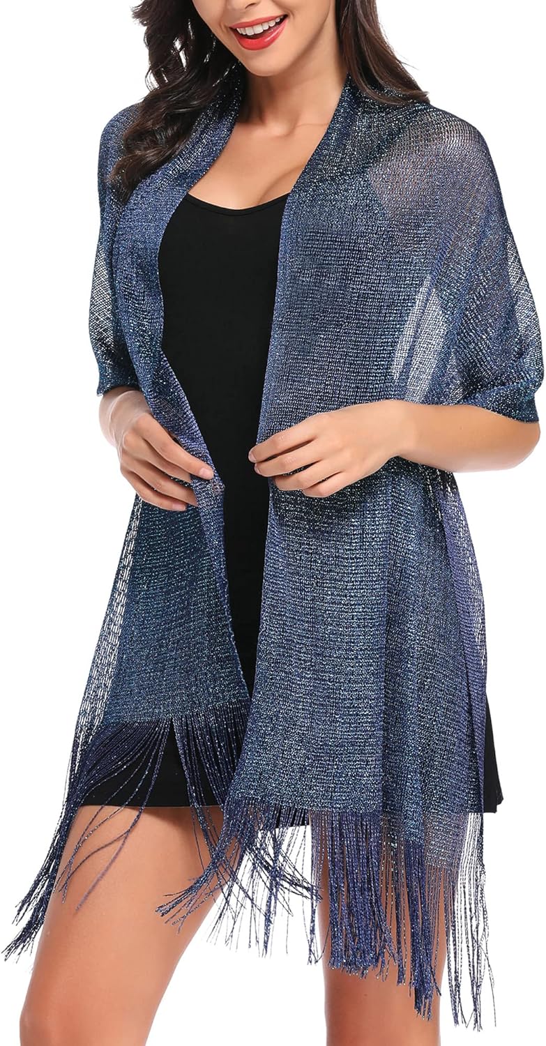 vimate Sparkling Metallic Shawls and Wraps for Evening Party/Wedding/Formal Dresses (With Free Buckle) - Image 2