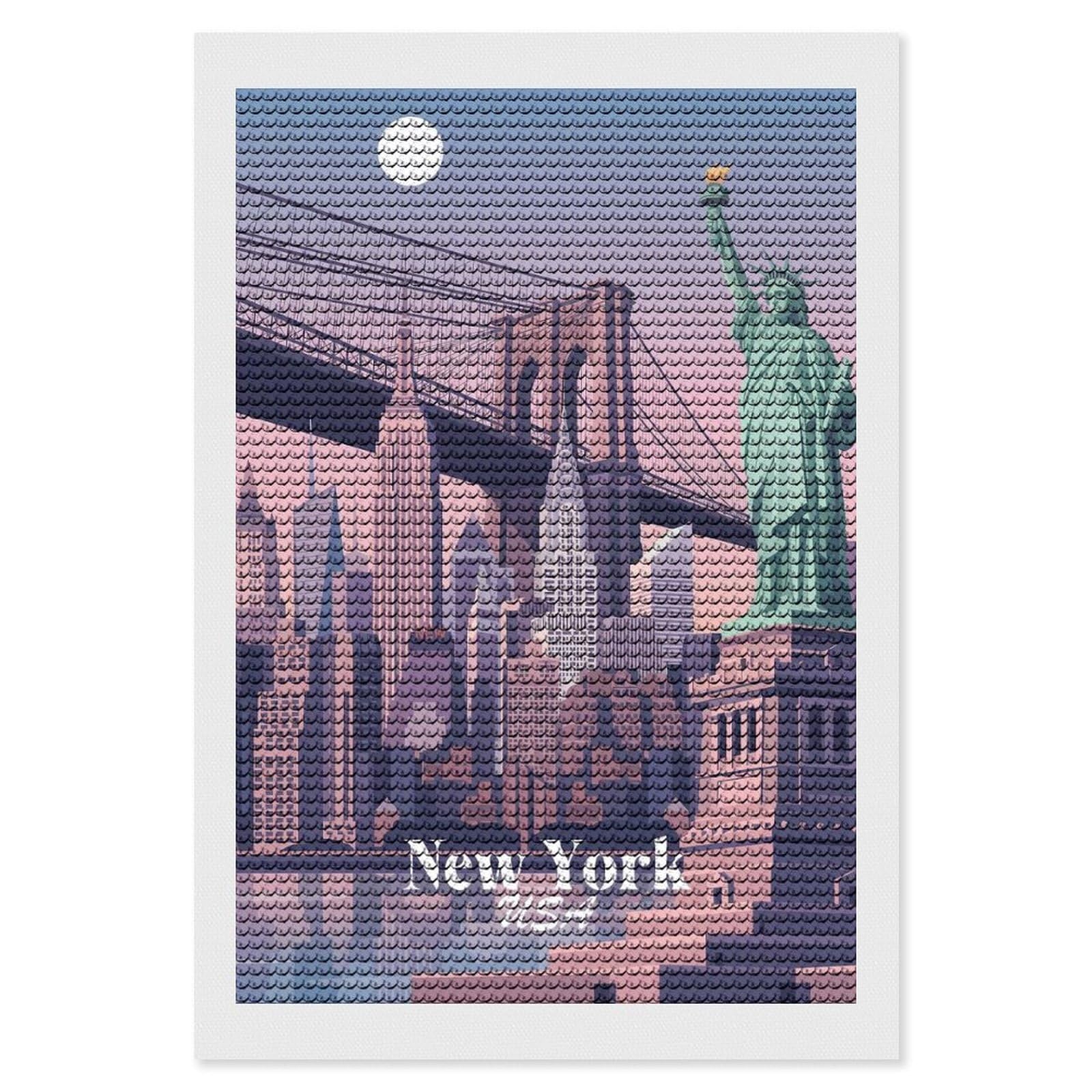 Junmoney New York Cityscape DIY Diamond Art Canvas Kit 8"x12", Relaxing DIY, Sparkling Crystal Beads, Vintage Style Decor, Holiday Gift Idea
