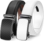 JASGOOD Men's Ratchet Belts 2 Pack Slid Adjustable Ratchet Dress Belt 1 3/8" Leather Belts for Men