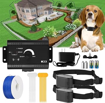 Electric Fence for Dogs Wireless Dog Fence Covers 1.2 Acre Pet Boundary Containment System with Battery-operared Training Waterproof Collar Receiver & 984FT Underground Boundary Wire for All