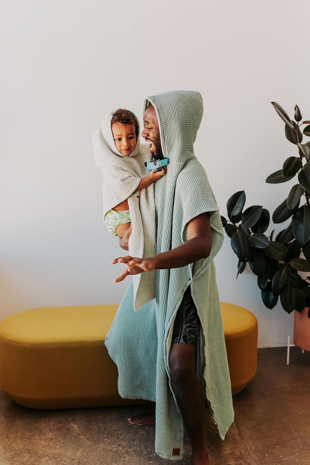 Jade&Kai Hooded Towel for Adults | Snaps into a Poncho | Organic Cotton Waffle | Lighweight and Absorbent | Bath, Beach, and Pool | Match with Child | Multiple Colors (June Breeze, Adult Small)