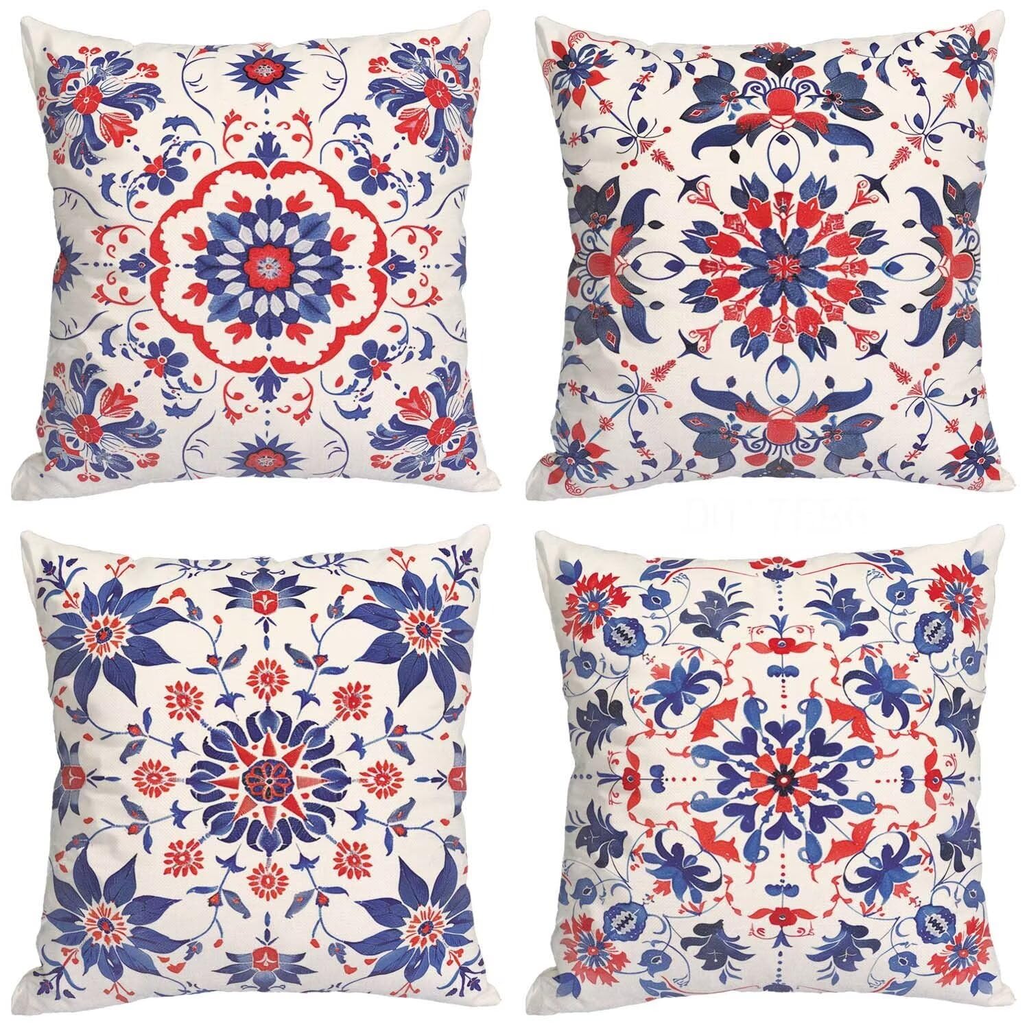 Fundas Cojines SuavesAzul Fundas Cojines Cuadradas Suaves Funda Almohada Cojines Suaves Sillas Jardin para Oficina Jardín Cama Sofá Banco Interior o Exterior Juego de 4 Funda Cojin Bohemia mu-362