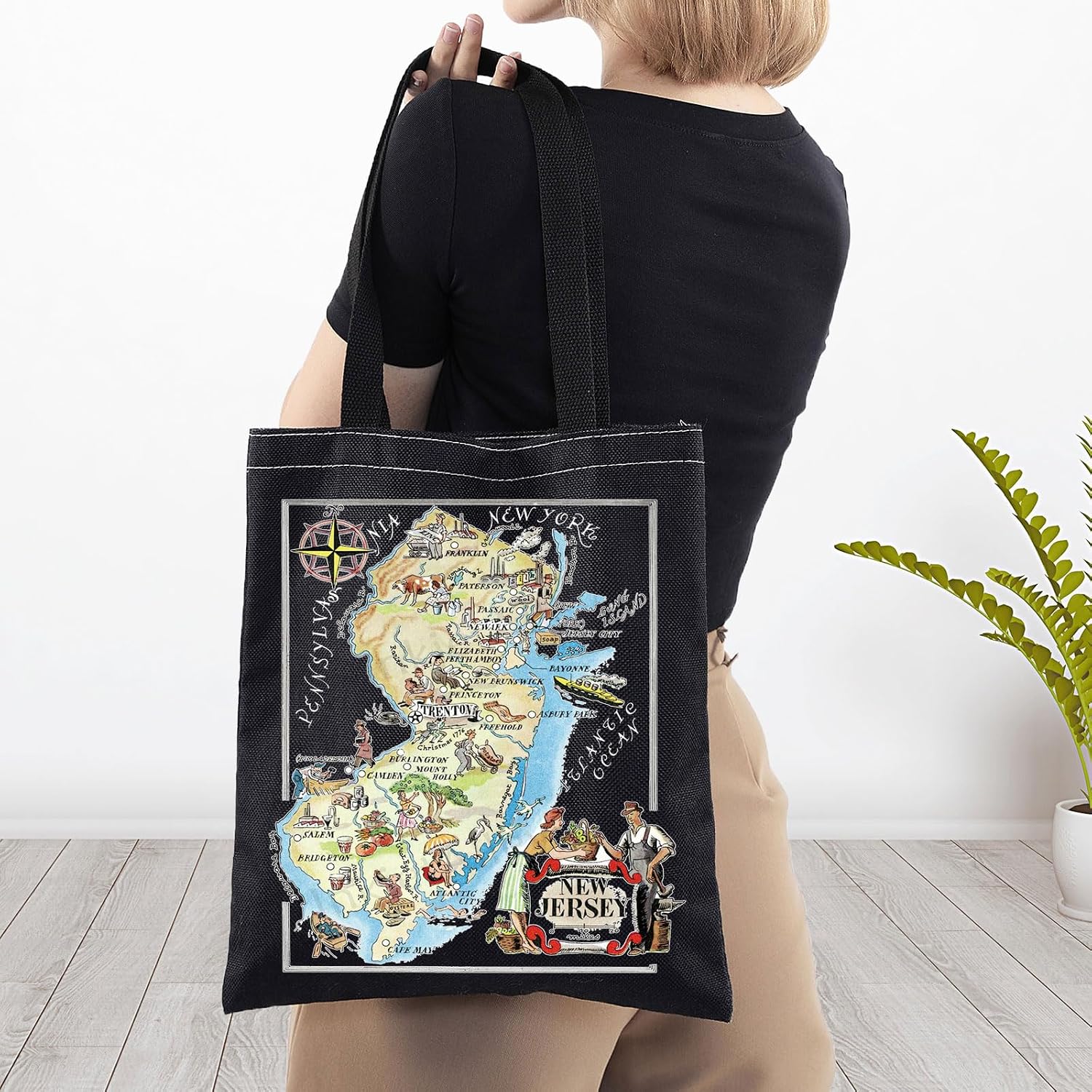 BWWKTOP Jersey State Tote Bag - Reusable Grocery Bags for Souvenirs & Trips image 5
