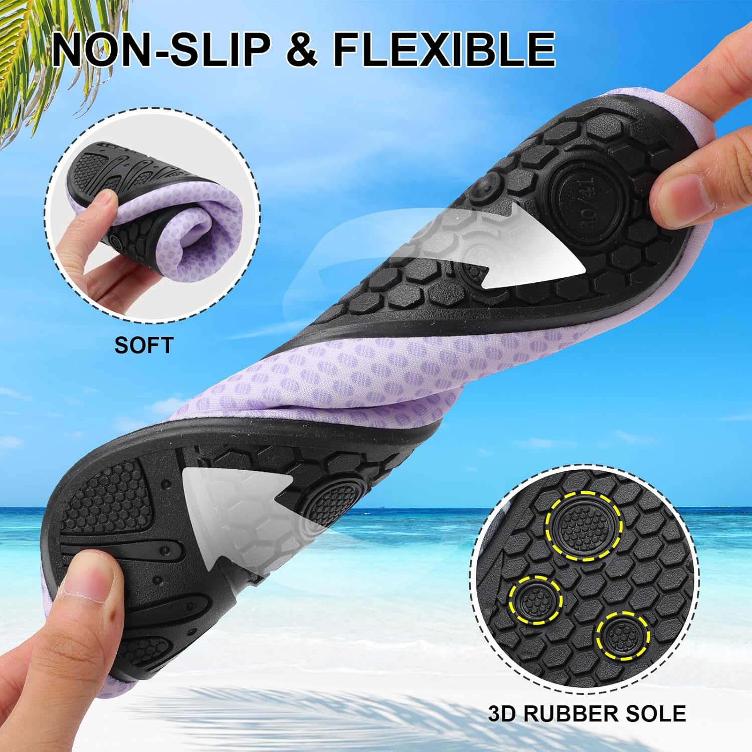 Mens Womens Water Shoes Quick Dry Barefoot Shoes Non-Slip Aqua Socks for Beach Swim Light Purple