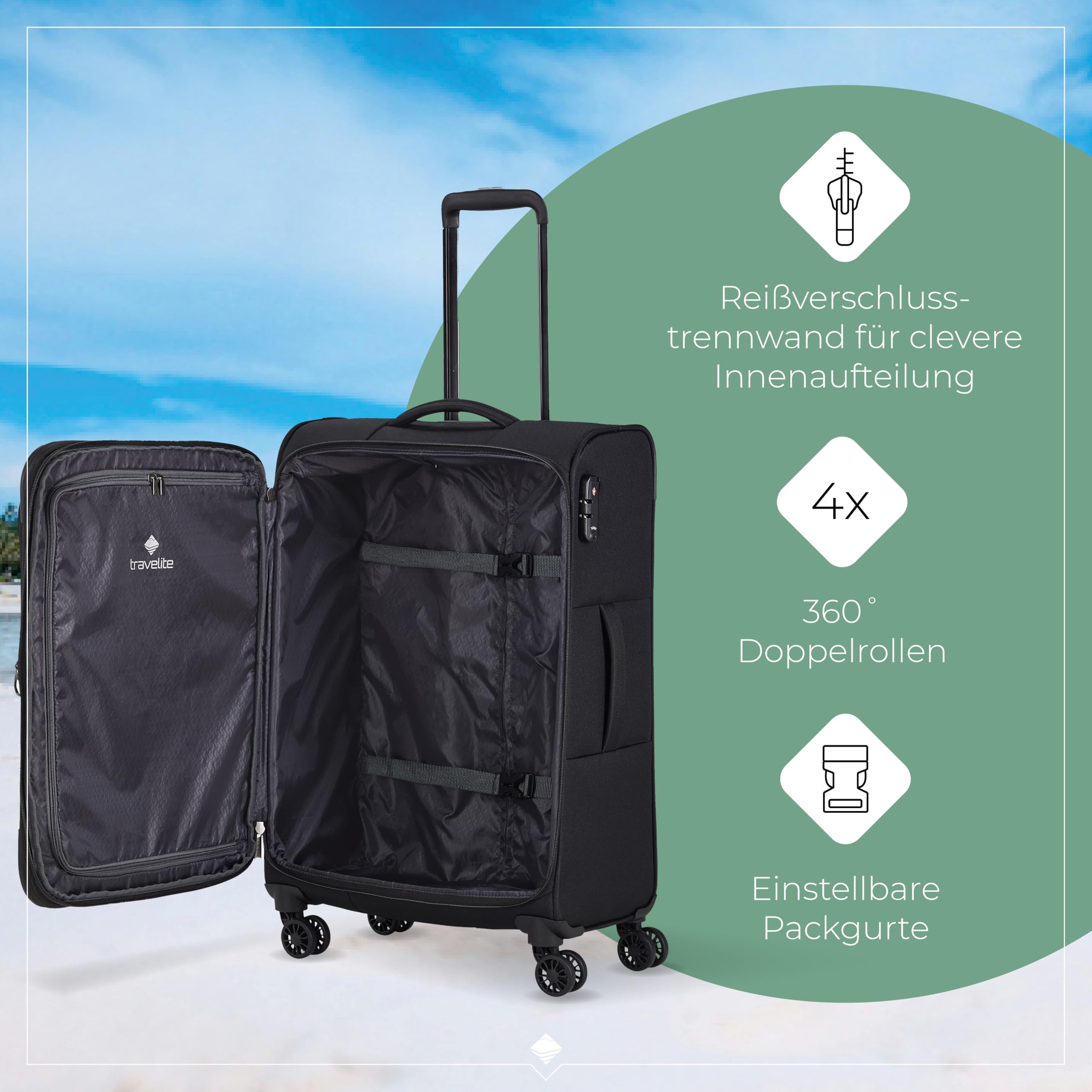 Travelite Chios 4-Rad Koffer Größe M Weichschale 67 cm 60-66 Liter Trolley
