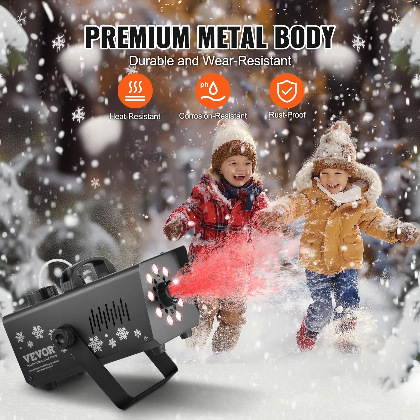 VEVOR Macchina per Neve 800 W, Macchina per Produzione di Neve Portatile Appesa Luce LED Serbatoio da 1 Litri, Macchina per Fiocchi di Neve con Telecomando, Macchina per Neve Finta per Feste Eventi