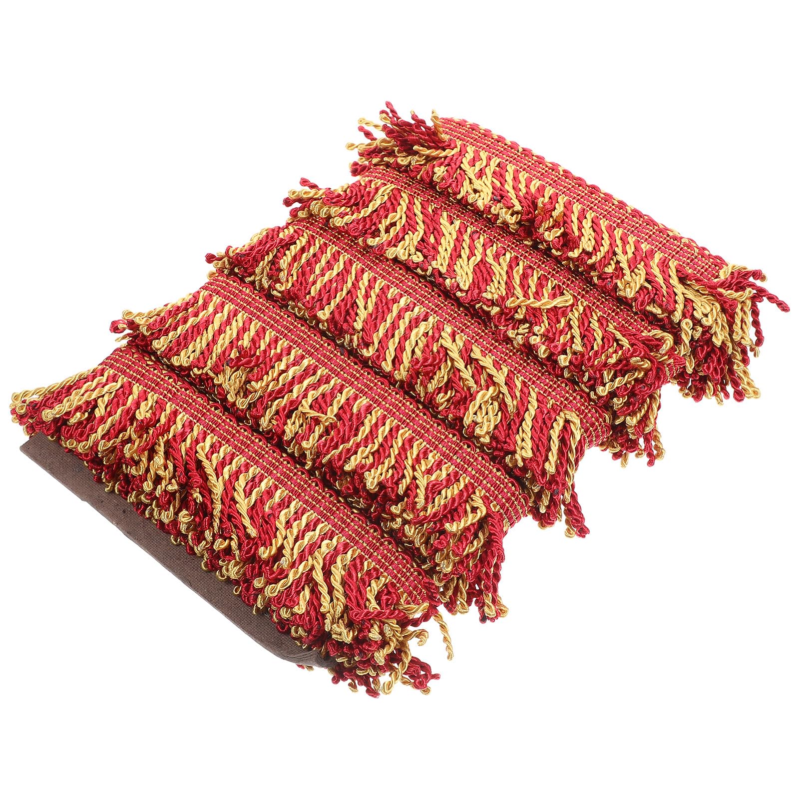 Bordure à franges polyester doré et rouge 14m pour couture de rideaux