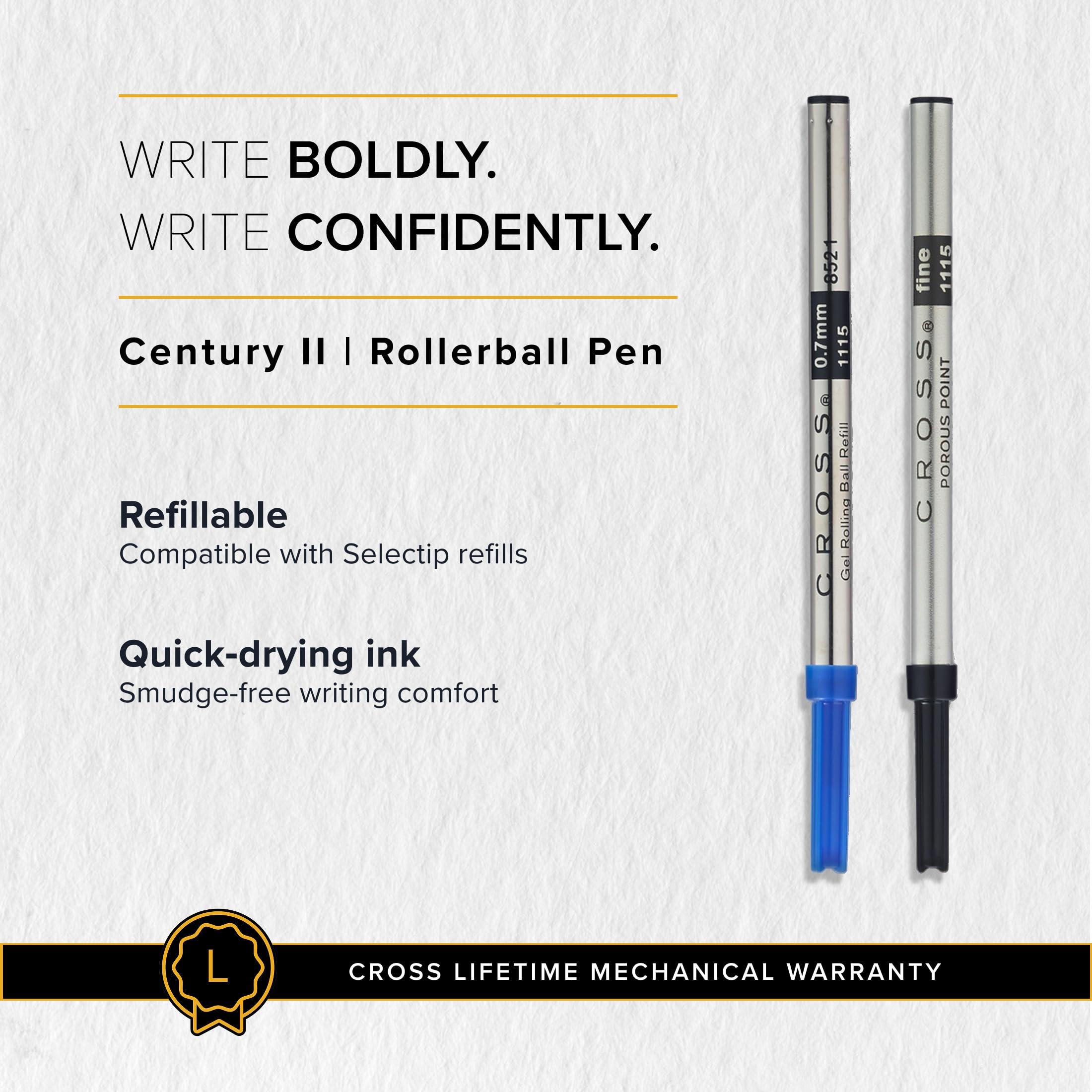 Cross Century II Selectip - Bolígrafo roller con diseño de diamante grabado en azul cobalto translúcido pulido con citas de cromo pulido