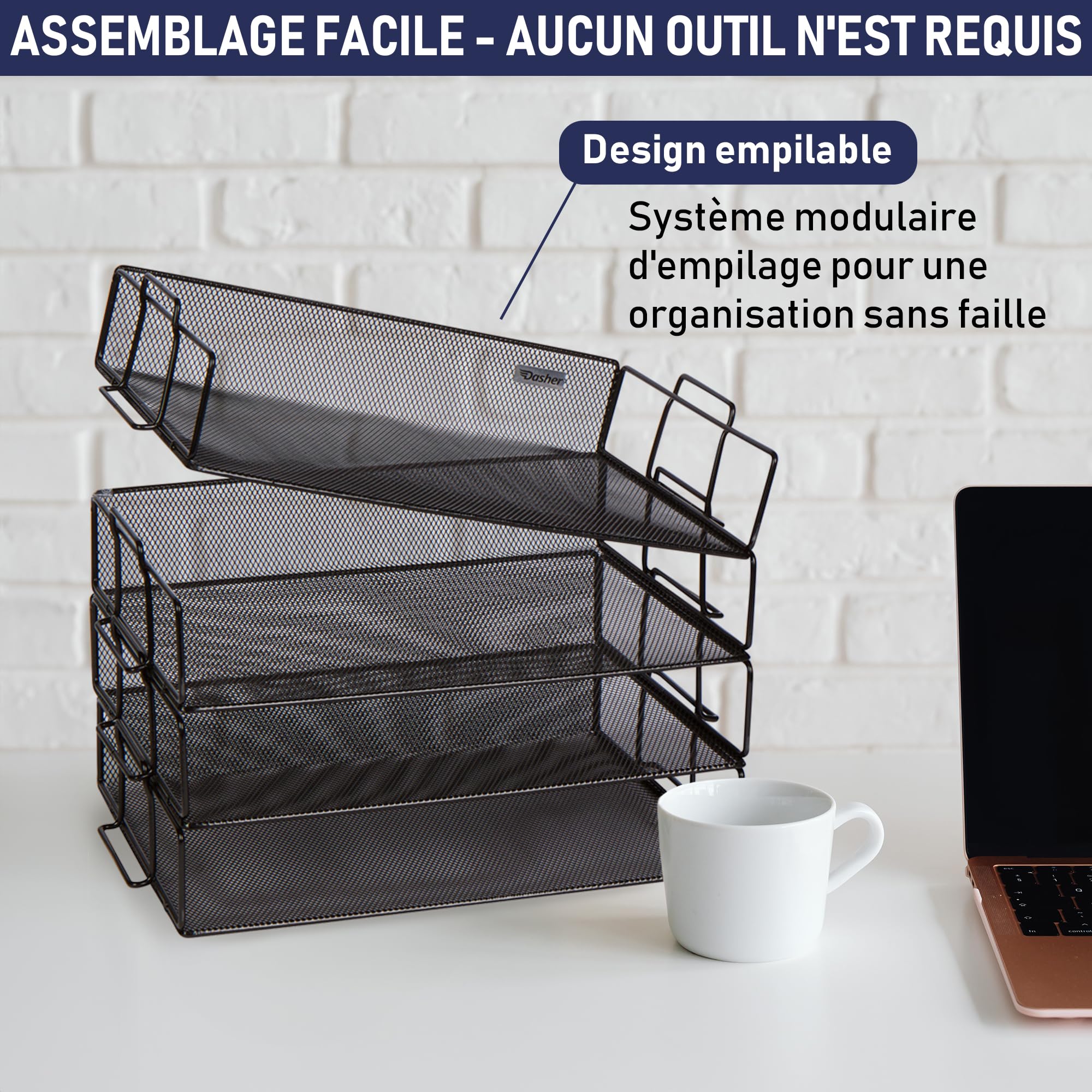 Dasher Products Organisateur de Bureau à Plateau de Papier empilable, à 4 Niveaux pour Les Entreprises. Organiser des fichiers, des dossiers, des Lettres, du Papier, des classeurs