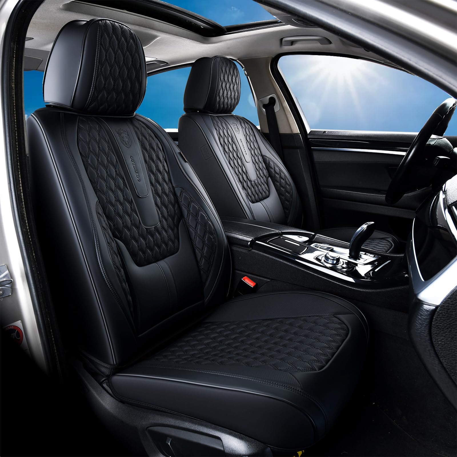 WELLDO Coprisedili Auto In Ecopelle Set Completo - Impermeabili E Antiscivolo - Universali Per Auto E SUV - Colore Grigio