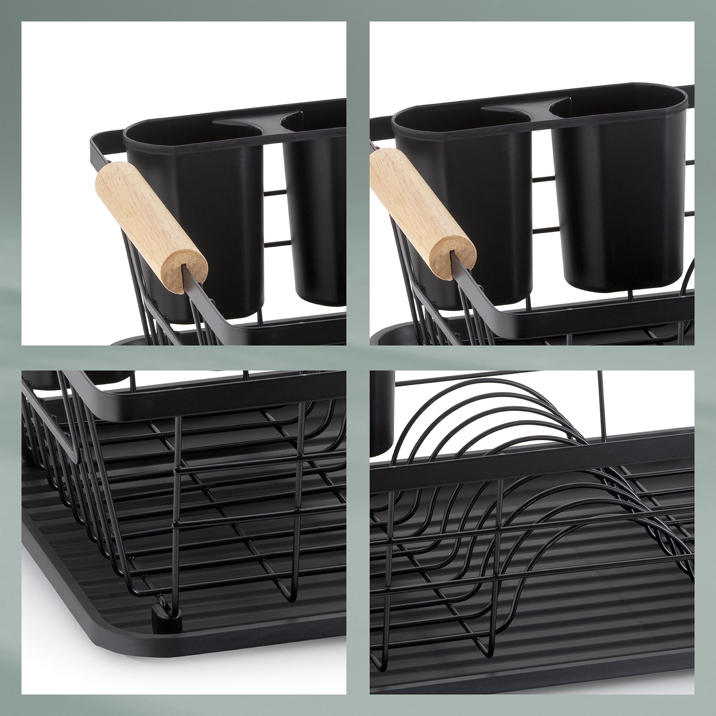 kela Égouttoir à Vaisselle Rica, métal Grille d'égouttage pour 9 Assiettes, 3 Verres, 2 Porte-Couverts en Plastique, Noir