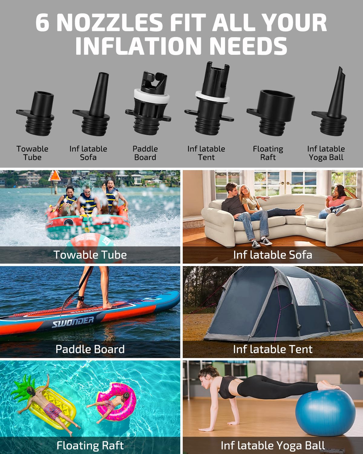 Swonder Pompe à planche à pagaie électrique 20 psi, compresseur d'air portable avec arrêt automatique