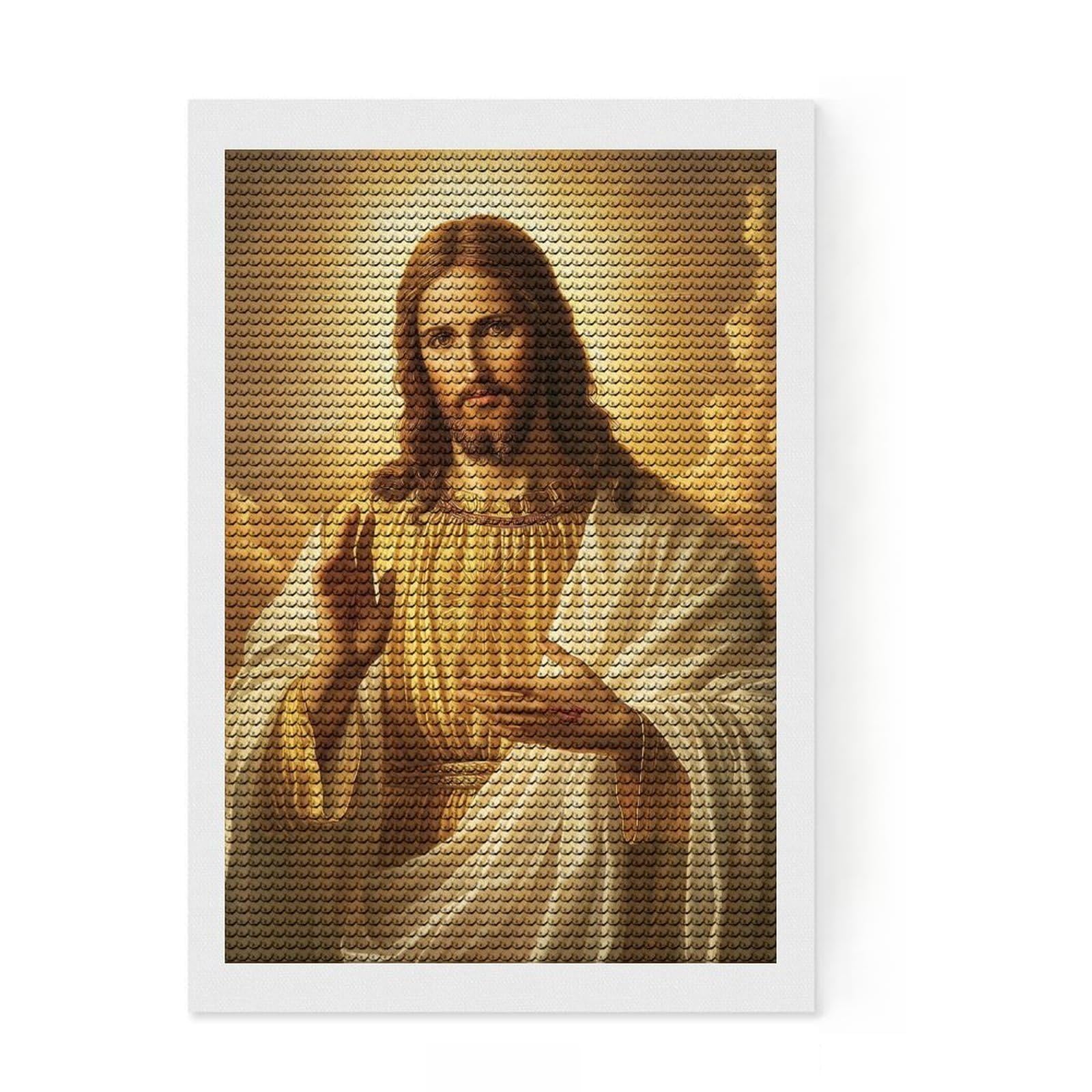 Junmoney Jesus Christ Diamond Art Kit 8"x12", Office Decor, for Women, with Tool Kit, Gift Idea, Stress Relief Craft, Adhesive Canvas