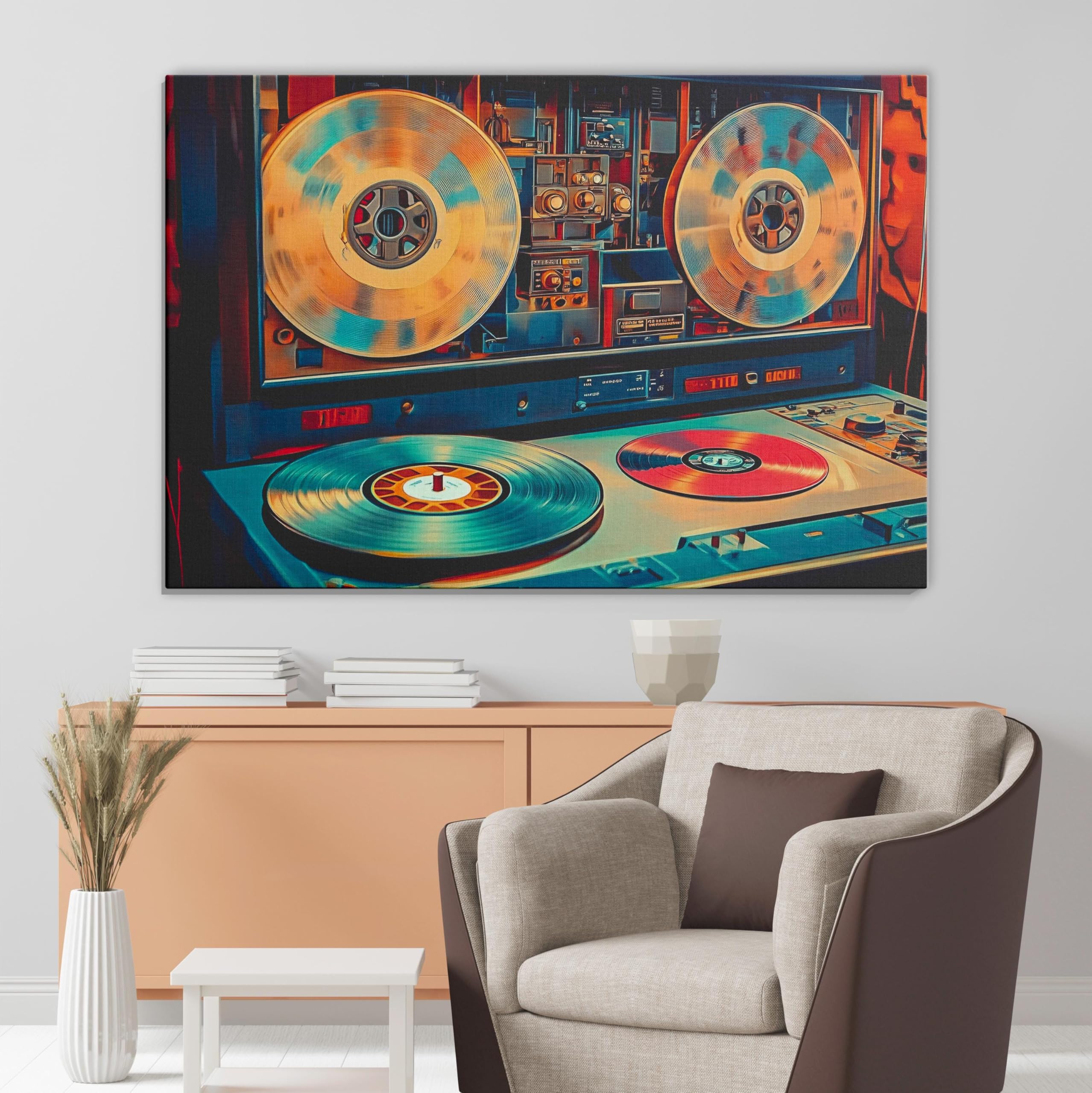 TONGYINLI Dipinto su tela con disco in vinile retrò, moderna arte murale musicale, poster con giradischi, stampe con cornice retrò, decorazione per soggiorno (40x60 cm/cornice interna)