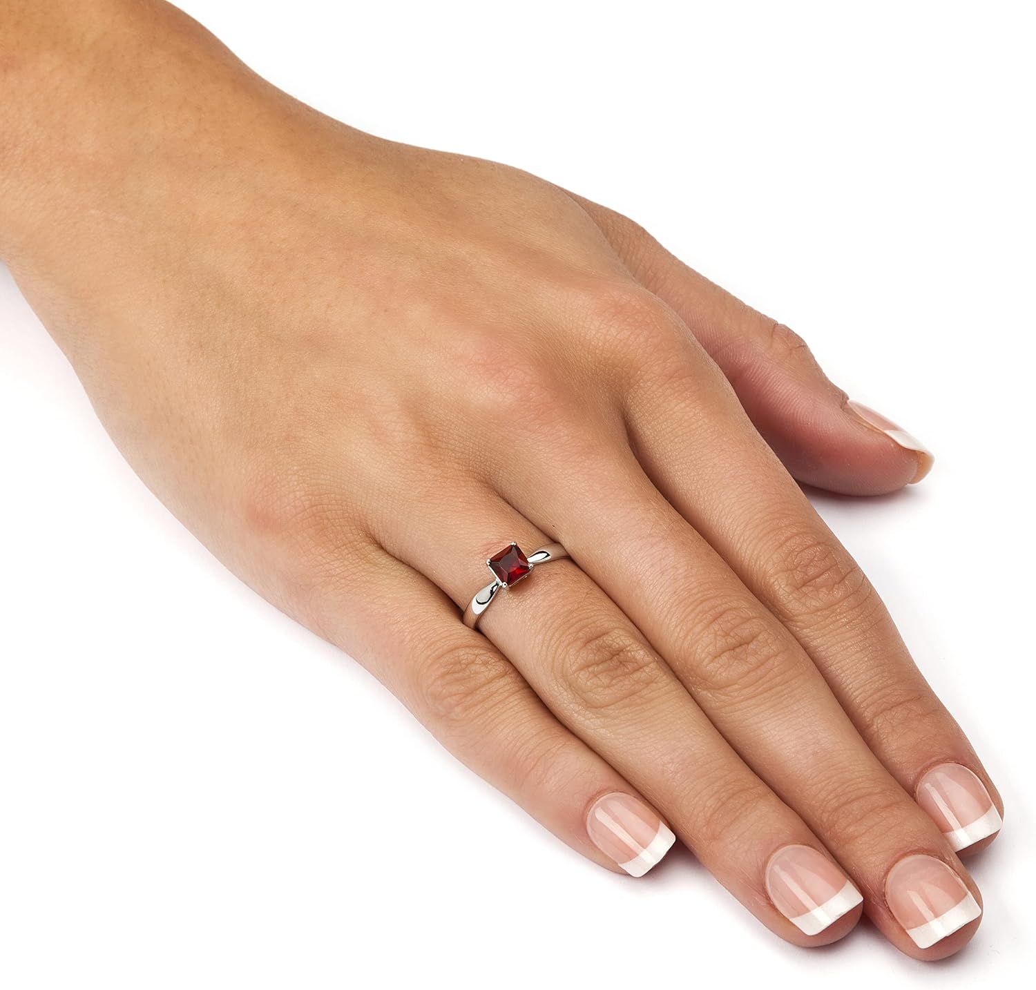 PalmBeach Sterling Silver Princess Cut Simulated Birthstone Solitaire Ring Sizes 4-10