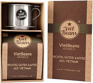 Kaffee Geschenkset - Kaffeegeschenk mit Geschenkbox - 250g Kaffeebohnen 100% Arabica und Handfilter (Café Phin) - Kaffeegeschenke Set Kaffeegeschenkidee