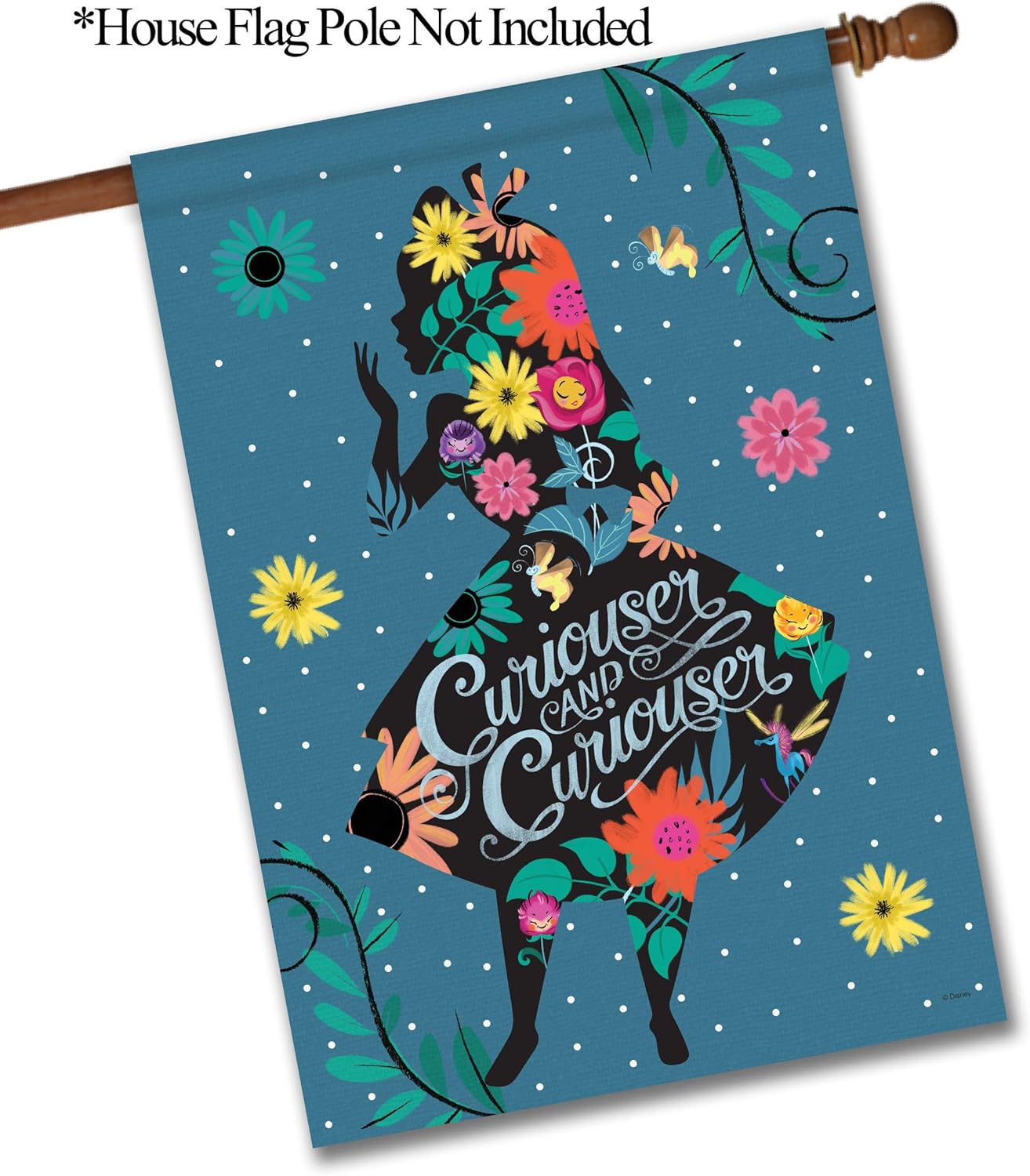 Flagology.com, Disney, Alice in Wonderland, Alice in Wonderland Curiouser – House Flag – 28” x 40”, Outdoor/Indoor, Exclusive Premium Fabric, Officially Licensed Disney
