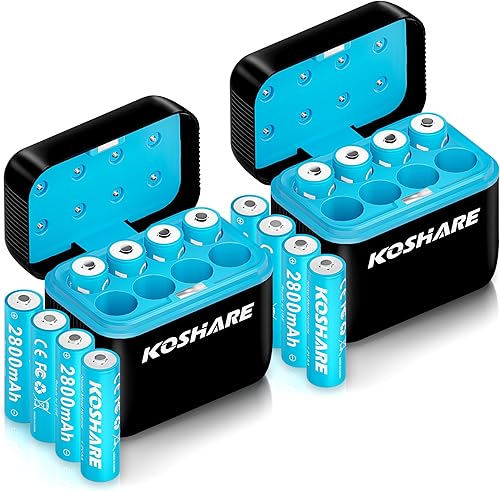16 pilas AA recargables con cargadores, pilas Ni-MH de 1.2 V con 16 x 2800 mAh AA de alta capacidad, 800 ciclos, precargadas con cargador Tipo-C y