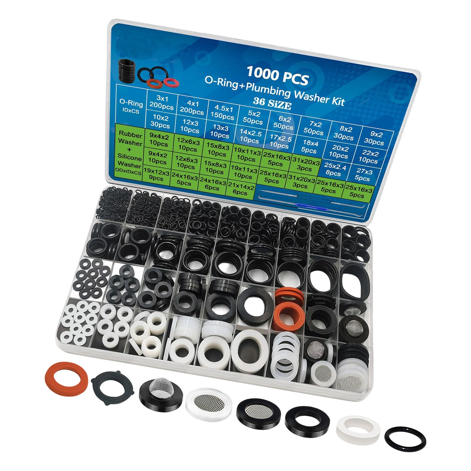 Hogtnd 1000 Pieces. Sanitary And Tap Washers Assortment Set, Sanitary Seals, O Rings, Seal For Taps, Water Pipes, Garden Hoses, Durable Water Hose Seal And O Assortment