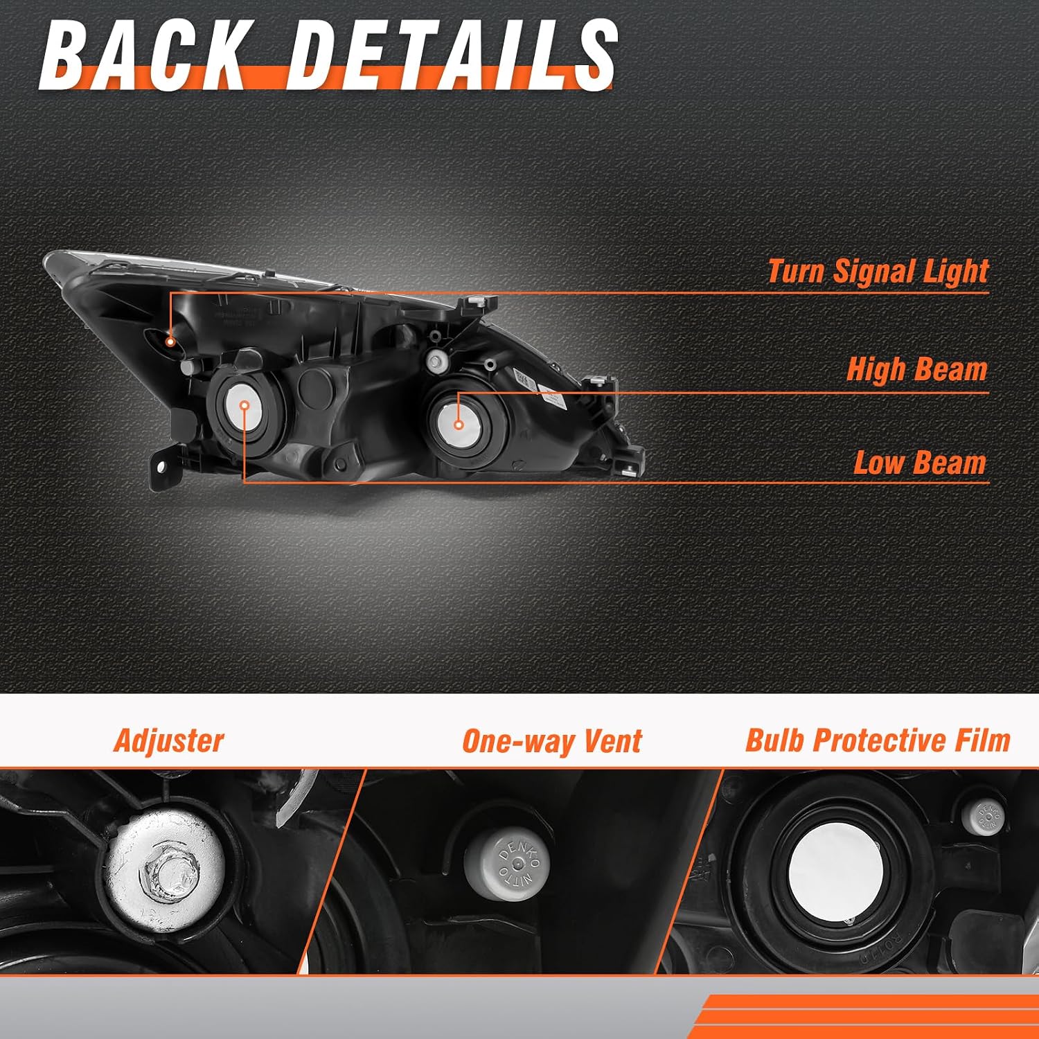 Compatible with 2003-2007 Accord Headlight Assembly for 03-07 Honda Accord 2/4dr Black Housing with Amber Reflector Headlamp Replacement Left and Right