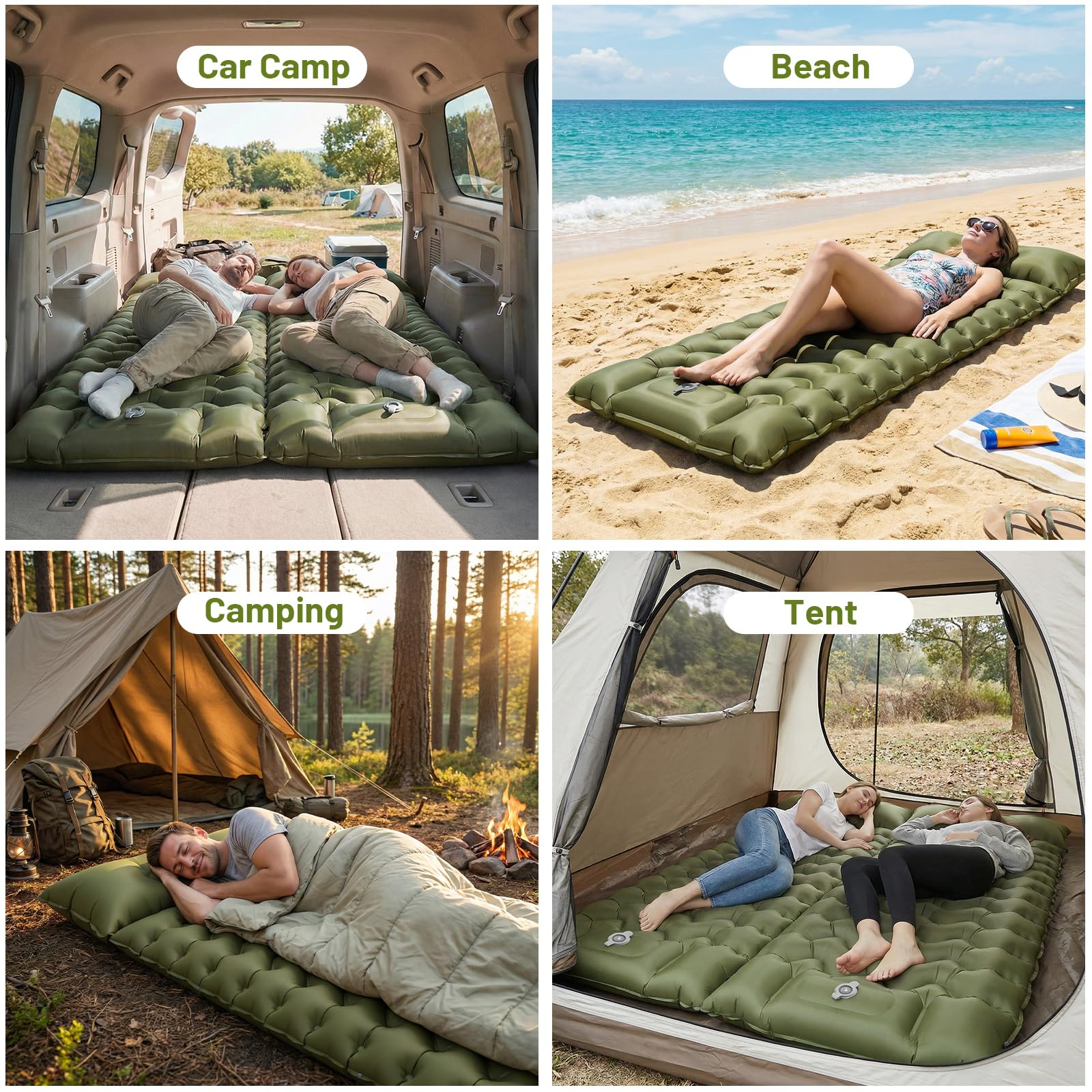 PHYSEN Matelas gonflable auto-gonflant imperméable avec pompe et sangles 360° pour camping, plage et camping-car