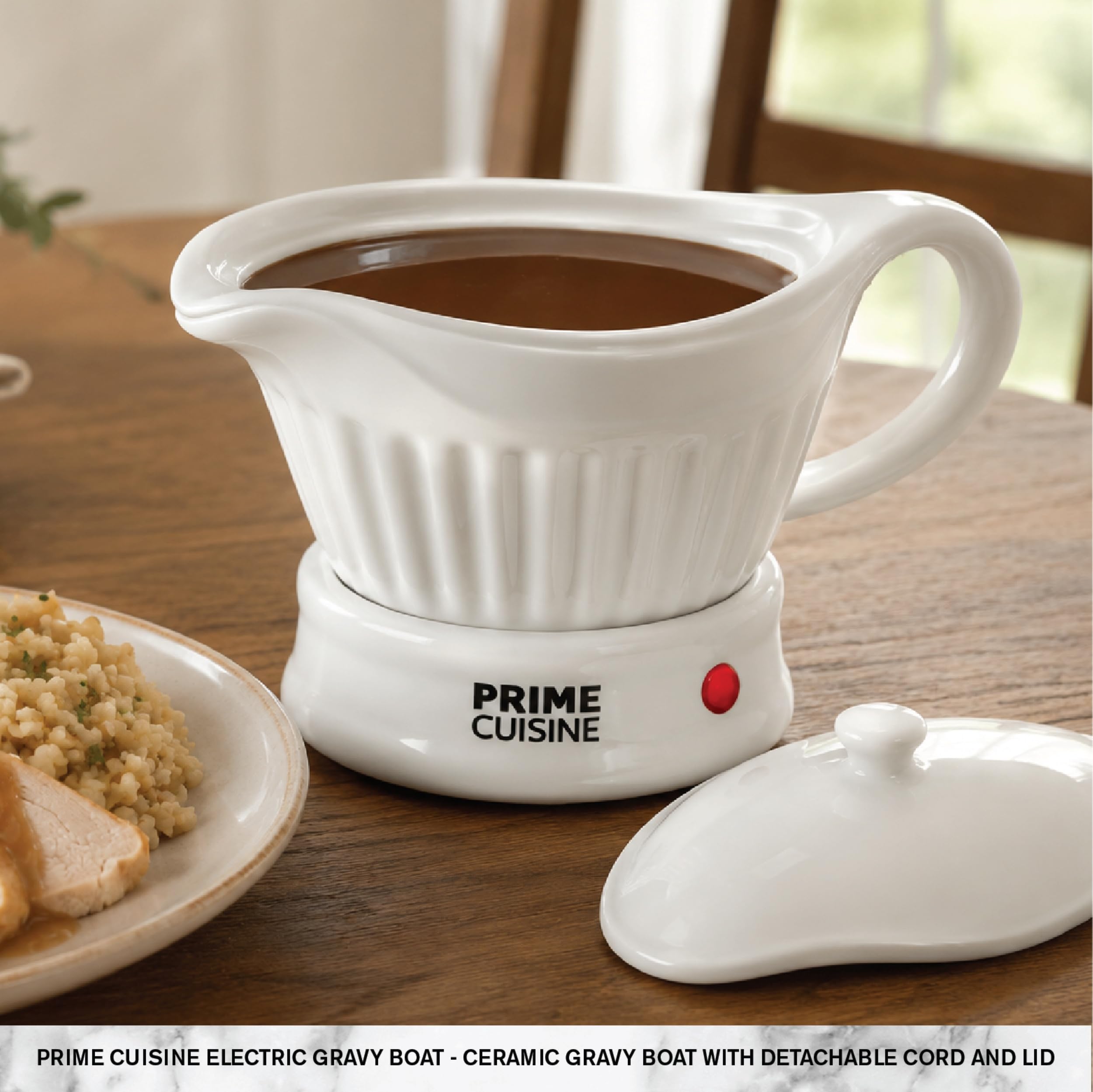 Chauffe-saucière électrique en céramique de 500 ml avec cordon détachable et couvercle